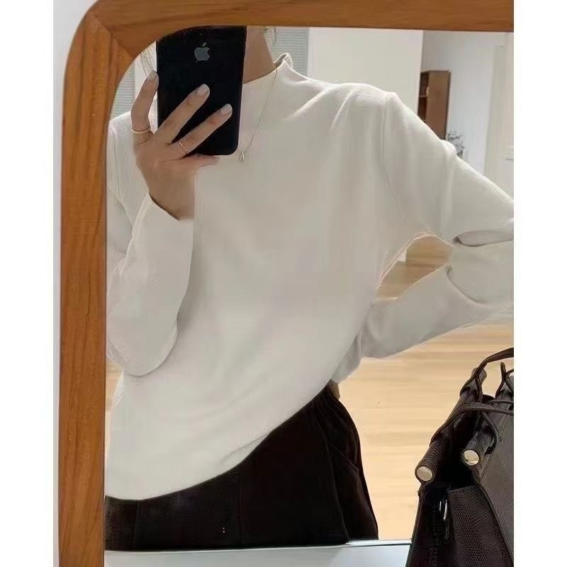 Pesado pesado de doble cara de terciopelo delgado en una camiseta de terciopelo calentador y camiseta de cuello alto de terciopelo de manga larga camiseta de mujer