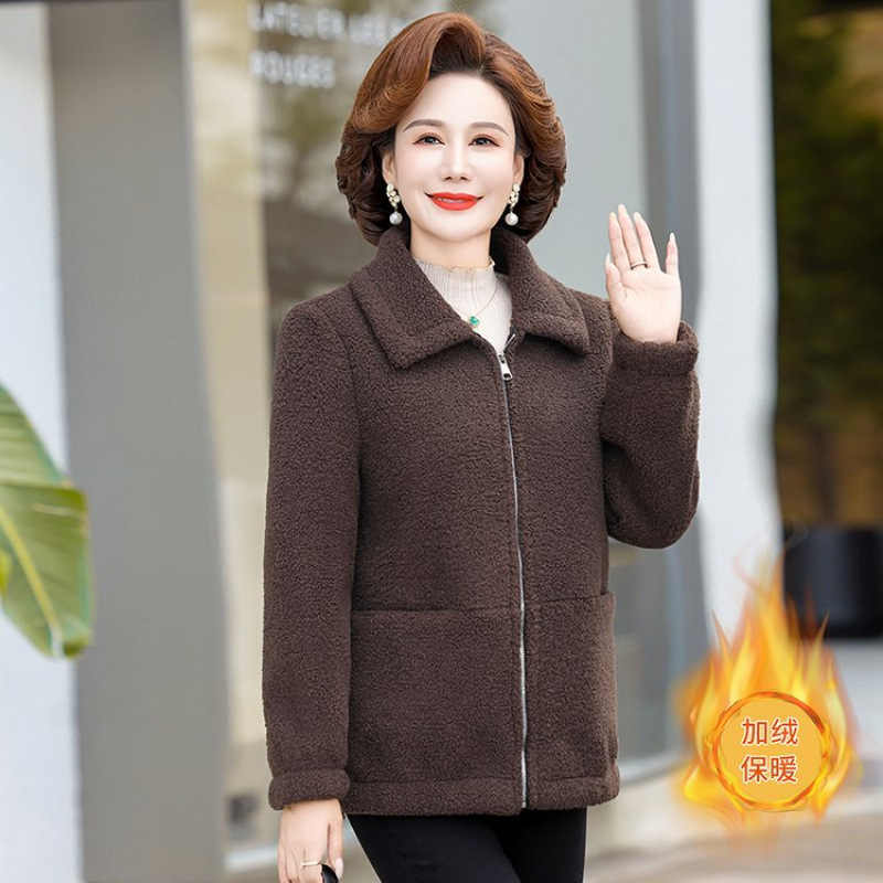 妈妈洋气加绒加厚大码中老年新款时尚宽松颗粒绒棉衣羊羔毛外套女|undefined