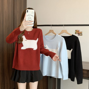 2024 Fall/Winter New chubby girl plus size Women's Soft Waxy Korean Lazy Style Cartoon Crewneck Sweater Top