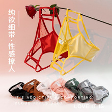 时尚金属镂空设计低腰蕾丝内裤女性感舒适棉裆透气缎面三角裤女