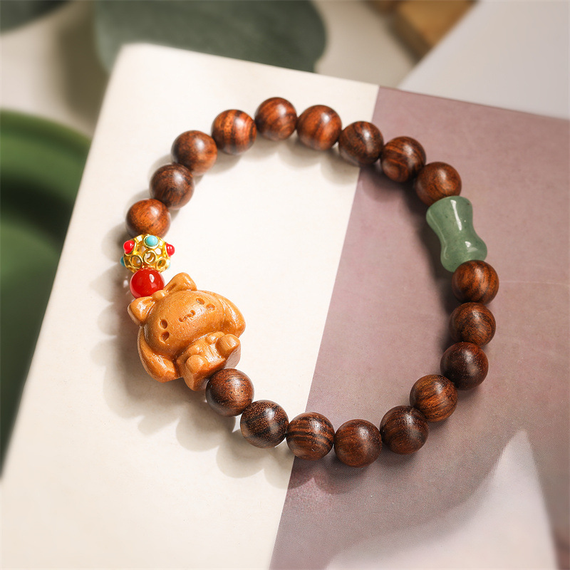 Pulsera de cuentas de piedra de ágata natural, polleras de cuentas de estilo chino para mujeres, personalidad de gatos, joyas de estilo nacional retro
