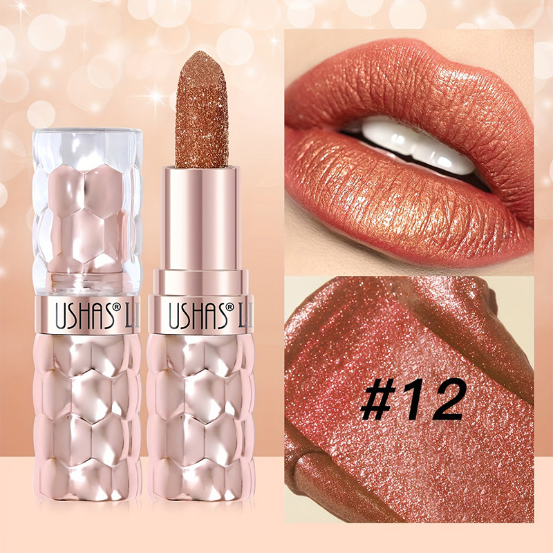 USHAS European and American Cross-border spot lápiz labial nacarado taza impermeable y antiadherente lápiz labial fino hidratante de larga duración UC012A B