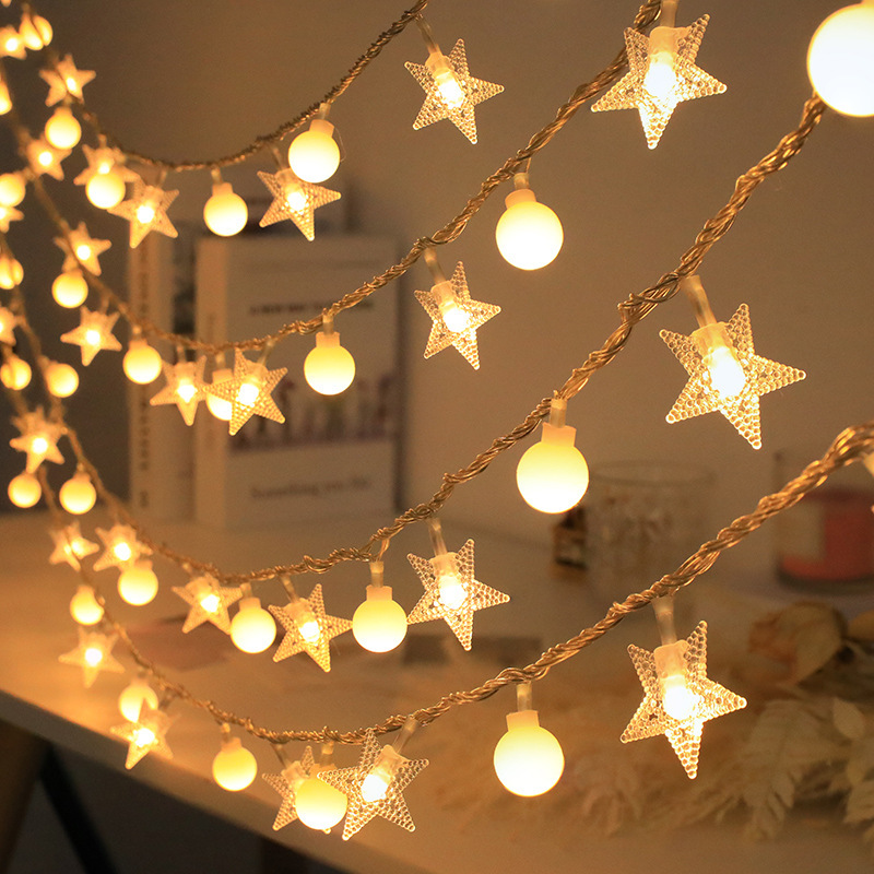 Manik-manik bintang kecil warna hangat / Model baterai selalu menyala (1,5 meter 10 lampu)