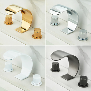 Light Luxury Golden Split Three-hole Waterfall Faucet Basin Bathroom Hot and Cold Bathroom Cabinet Wash Basin Sink