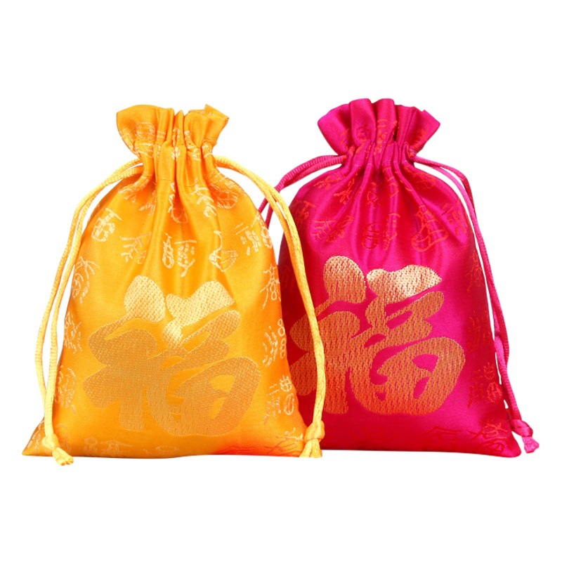 Brochure bag beam mouth small jewelry bag embroidery text play lucky bag Buddha beads bracelet bracelet packaging small cloth bag wholesale
