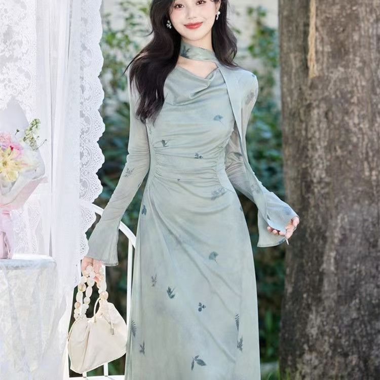 High-End Waist-Cinching Super Fairy Elegant and Beautiful New Chinese Style Improved Cheongsam Beautiful Early Autumn Dress for Women