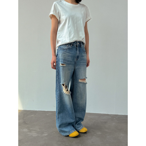 GAGD Women's Summer New Arrival American Retro High-Waist Loose Wide-Leg Floor-Length Jeans with Fishmouth