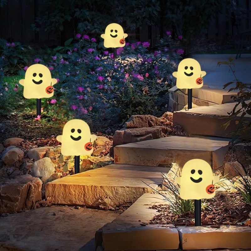 Luces de Halloween transfronterizas, escenas del festival de fantasmas, arreglos de atmósfera, luces de tierra, calabazas solares, fantasmas, luces de jardín al aire libre