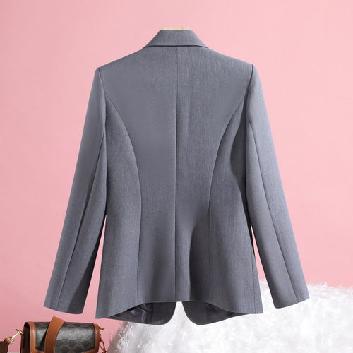 Women's Spring and Autumn New Gray Suit Jacket, Slim-Fitting Blazer with High-End Style, Trendy Little Black Dress Inspired Top