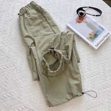 美式军绿色机能风工装裤女夏季设计感抽绳束脚时尚宽松休闲长裤子