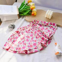 Floral Dress Shorts for Girls 2023 Summer New Fashion Korean Style Children Baby Hot Pants Outerwear Sweet