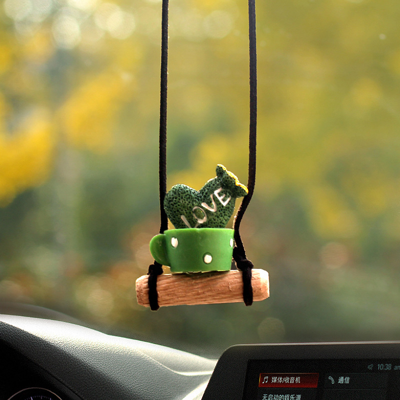 Nuevo colgante de coche de cactus lindo transfronterizo, espejo retrovisor, columpio, colgante de ciervo, decoración, accesorios de coche