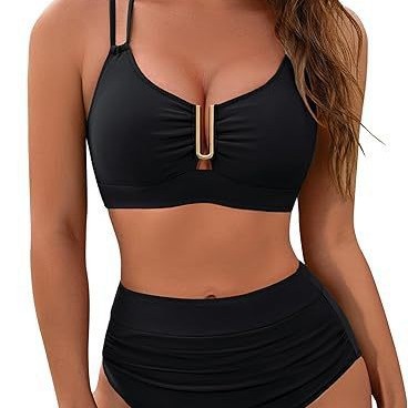 2025 nuevo Amazon apertado bañador de espalda baja mujer sensación de correa de pecho pequeño reunido bañador de playa multicolor