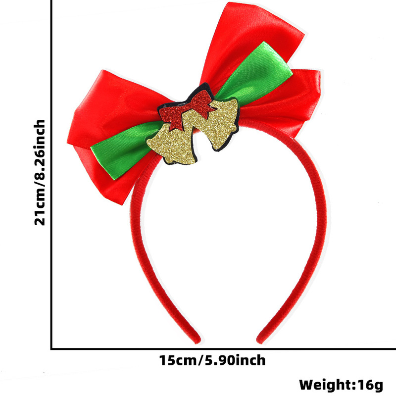 国境を越えたクリスマス装飾カチューシャクリスマスパーティーヘラジカ鈴サンタクロースカチューシャ赤緑蝶結び頭飾り|undefined