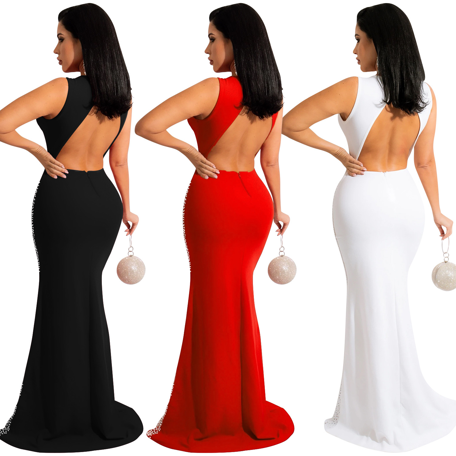 X5580 AliExpress Amazon discoteca estilo sexy rhinestone malla transparente sin mangas backless vestido de las mujeres
