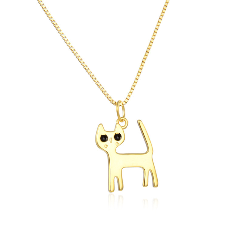 Estilo coreano simple creativo goteo de aceite personalizado gato collar joyería femenina S925 plata oro amarillo animal clavícula cadena colgante