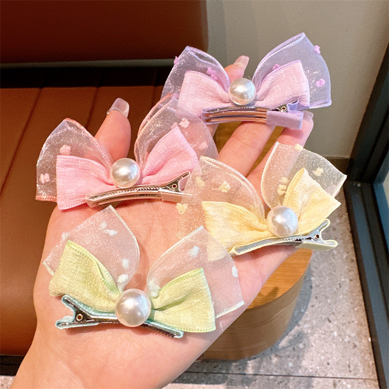 Niños lindo perla horquilla estilo coreano tridimensional arco Orejas de conejo bebé clip pequeño fresco Seersucker tocado
