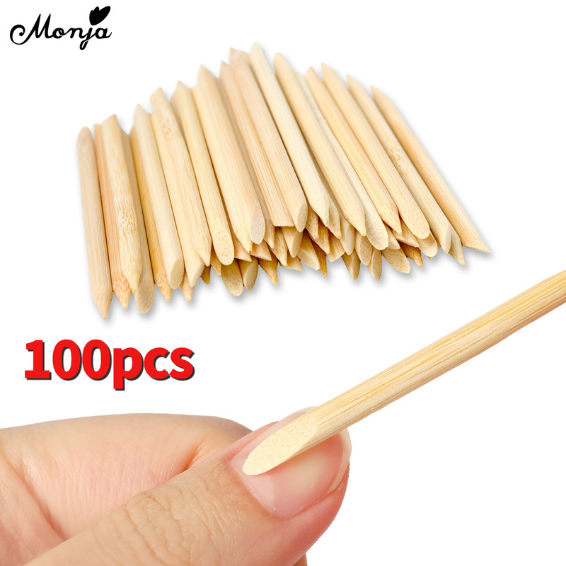Monja Manicure Tools Wooden Stick Beech Small Wooden Stick Wearable Nail Wooden Stick to Remove Stains and Drill to Push Dead Skin Orange Wooden Stick