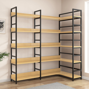 Simple steel wood bookshelf corner shelf home storage rack convenience store shelf multi-layer floor display stand