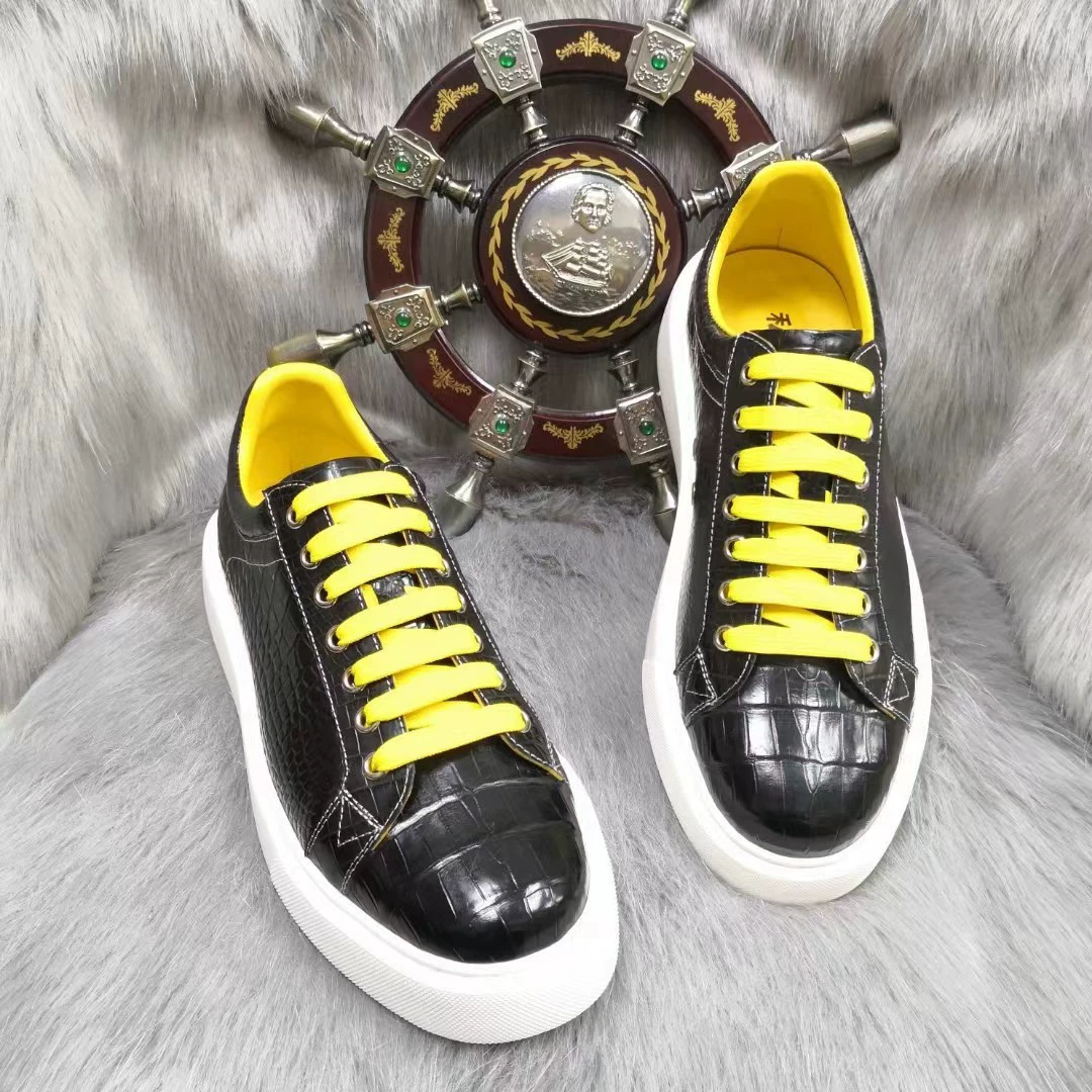 Кроссовки мужские дикие кожаные туфли высокого класса из кожи крокодила модные тенденции дикие легкие и толстые подошвы спортивная повседневная обувь