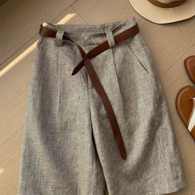 Old Money Style Exquisite Fashion Straight-Leg Five-Point Pants for Women, Summer Thin Casual Pants, Simple Suit Pants for Women