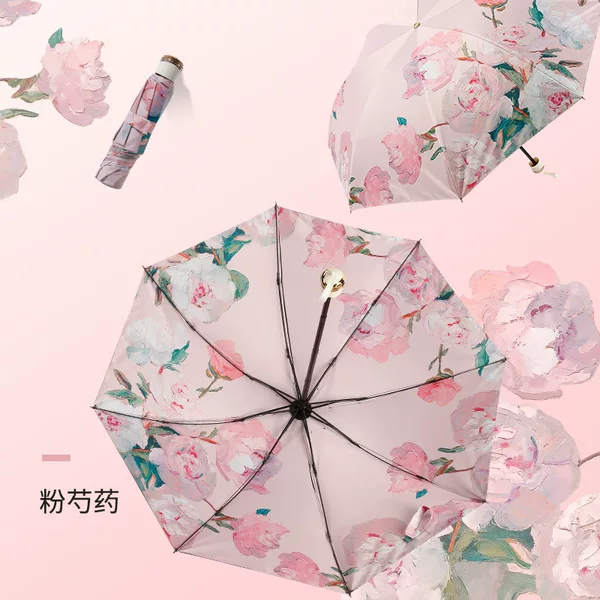 Internet Celebrity Double-Layer Umbrella with Double-Sided Floral Design, Black Coating for Sun Protection, Women's Sunshade Umbrella, Dual-Use for Sun and Rain, Sun Umbrella with Printed Advertising Logo