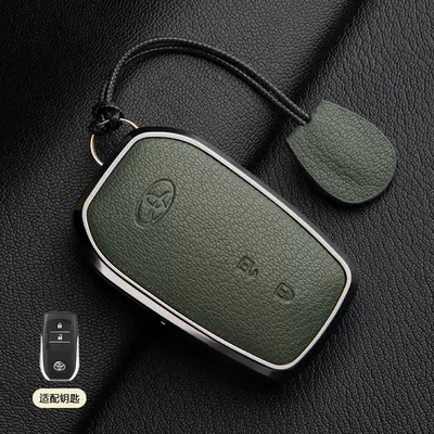 Goatskin Car Shell Buckles | Car key bag - 1-olive-green-asian-dragon-a-style-2-button-hand-rope-french-goat-leather