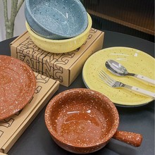 泼墨复古简约陶瓷饭碗汤碗浅盘菜盘陶瓷餐具套装家用仿搪瓷风