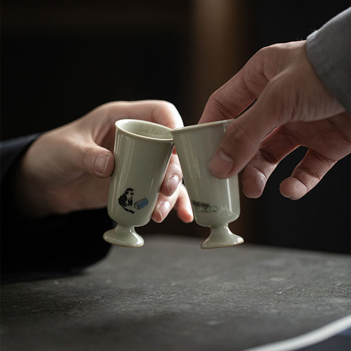 Moji Miqing antique high-leg tea cup Kung Fu tea set imitation Song Dynasty ceramic tea cup Literati tea cup