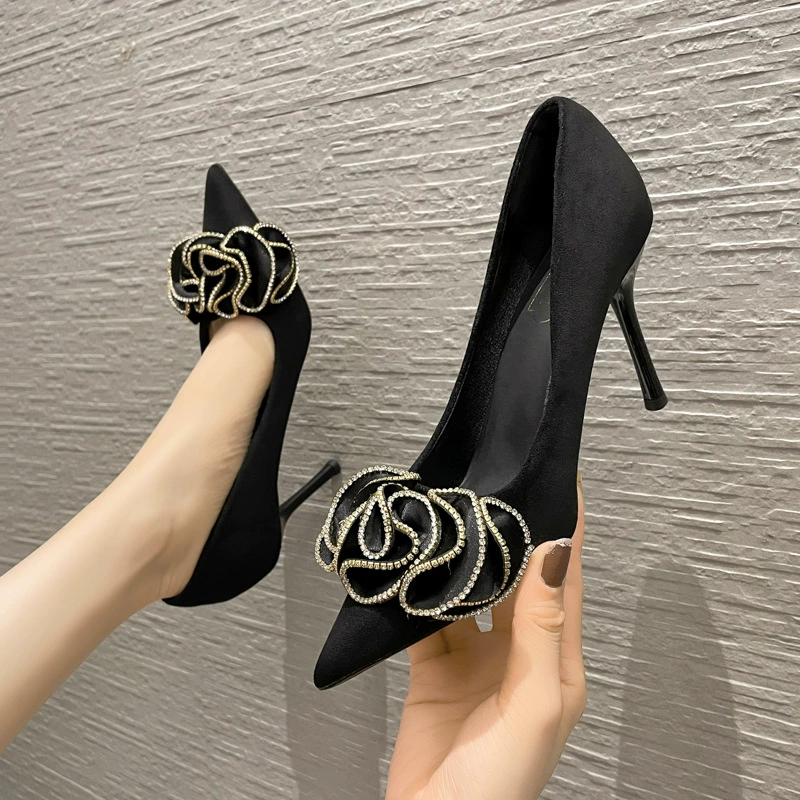 898-316 Модные остроконечные очень высокие кровати женские туфли на высоком каблуке 2023 летние новые женские одиночные туфли на мелком тонком каблуке