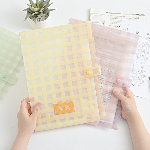 Simple grid 5-in folder A4 accordion bag PP multi-layer file bag student storage file bag information storage