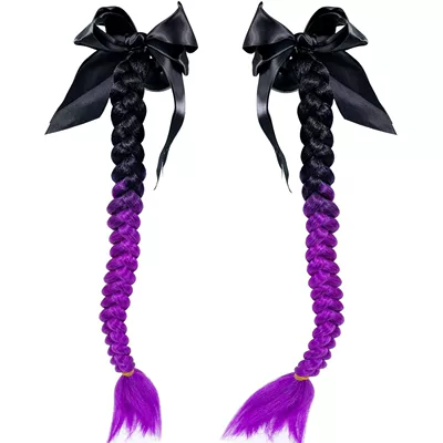 Braids, Detachable Braided Double | Motosiklet dəbilqələri - 1-pair-of-black-and-purple-braids-plus-bows