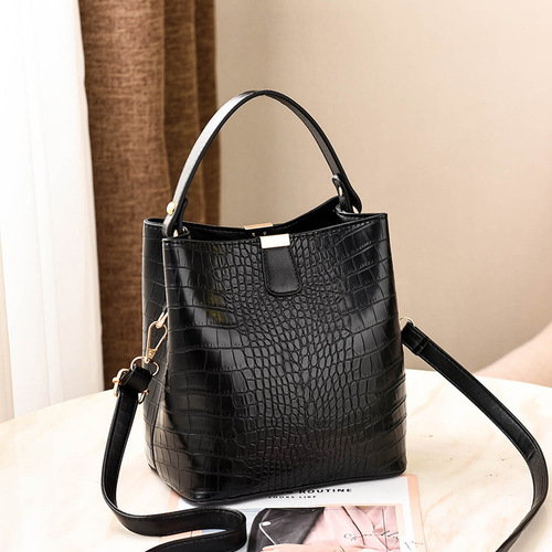  New Internet Celebrity Western Style Crocodile Pattern Texture Korean Plate Bucket Handbag Shoulder Bag Good Quality One Piece Dropshipping