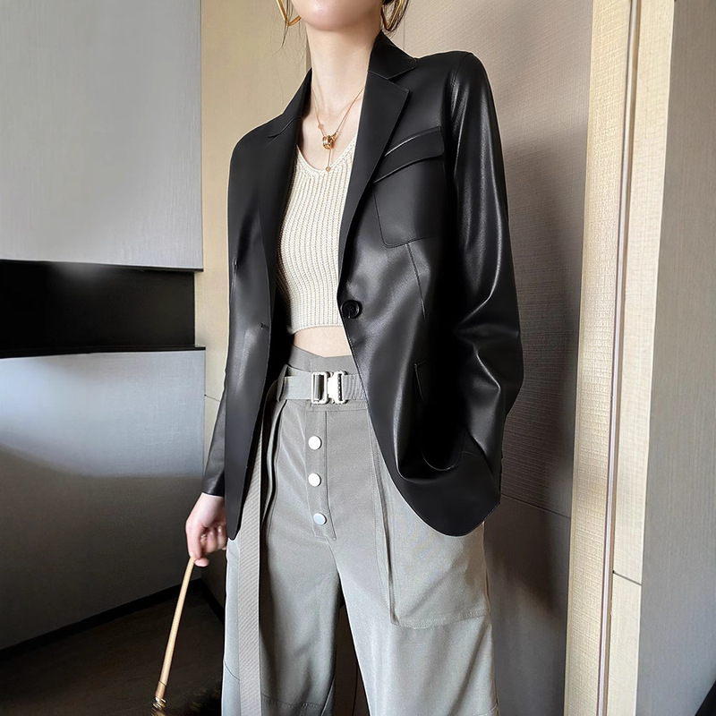 2024 Spring and Autumn New Haining Genuine Leather Jacket Women's Short Style Suit Sheepskin Jacket Fur Coat Jacket 2024 Spring and Autumn New Haining Genuine Leather Jacket Women's Short Style Suit Sheepskin Jacket Fur Coat Jacket