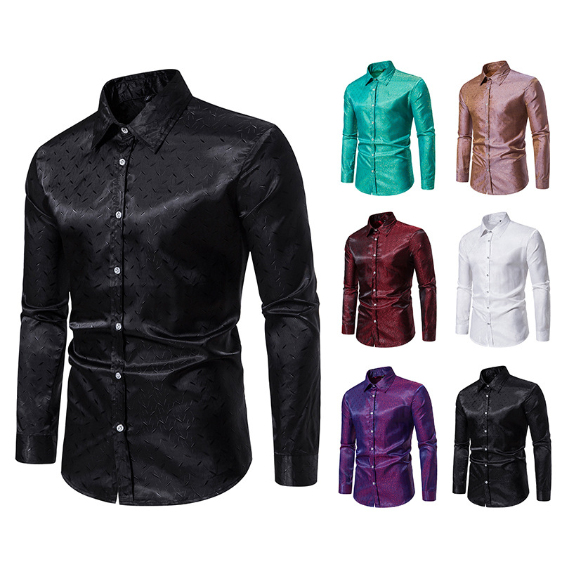 New 2024 men's jacquard casual long sleeved shirt, fashionable, youthful, and trendy for men_voghion.com