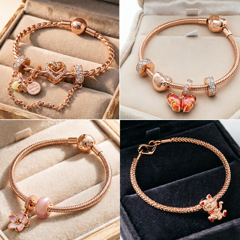 Cross-Border Trade East Asia Rose Gold Autumn Fairy Tale Bracelet, Lucky Cat Peach Blossom Bracelet Supply