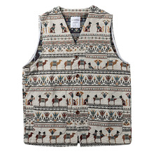 秋季新款重磅古埃及文明民族风提花马甲宽松V领背心开衫外搭坎肩