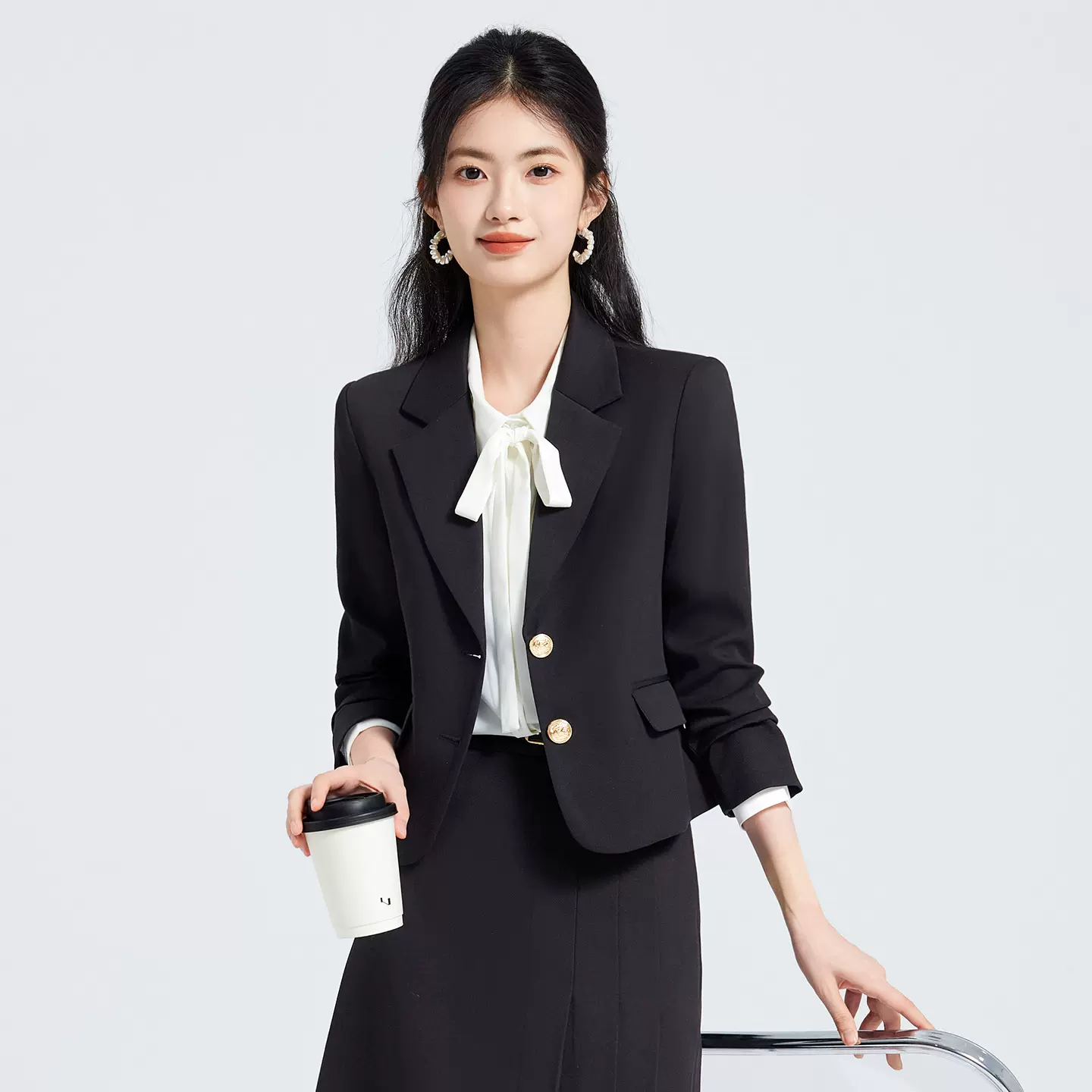 灰色职业西装套装女春秋2025新款大学生考公面试正装通勤西服外套