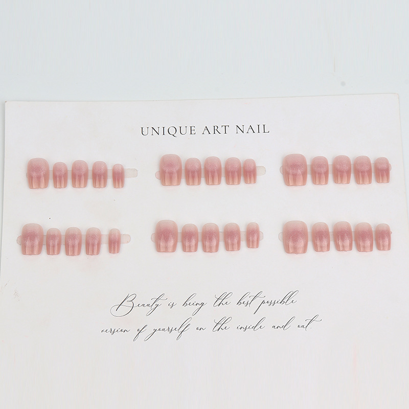 Hand-033 Wearable Nails Pink Cat Eye Solid Color Ice Transparent Nail Stickers Removable Fake Nails Versatile Simple Wearable Design