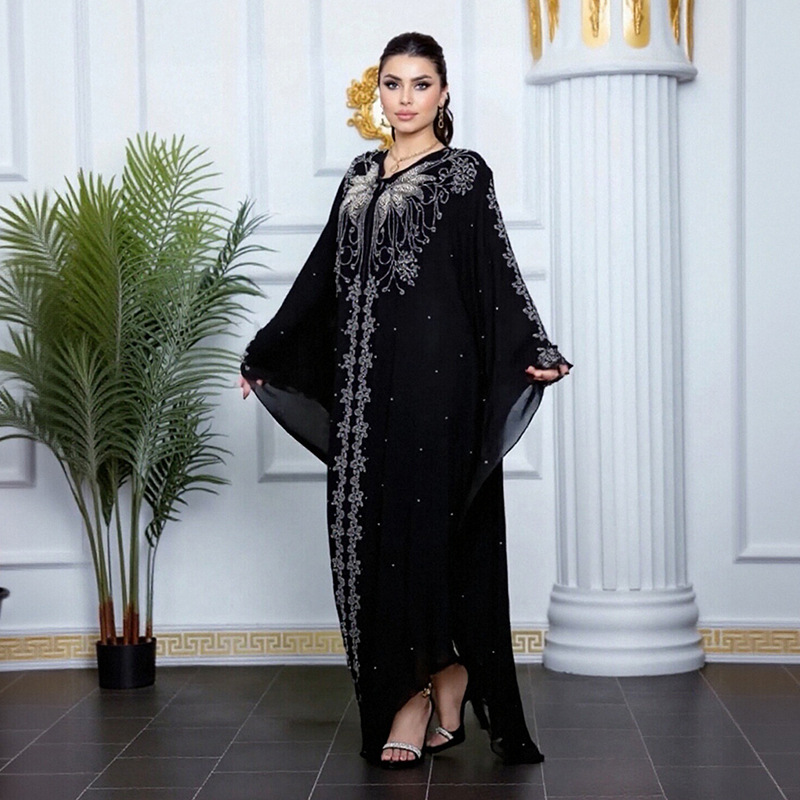 Cross-border Middle East Dubai Best-Selling Popular Long Robe Rhinestone Cardigan Dress 8869_ecoleips.com