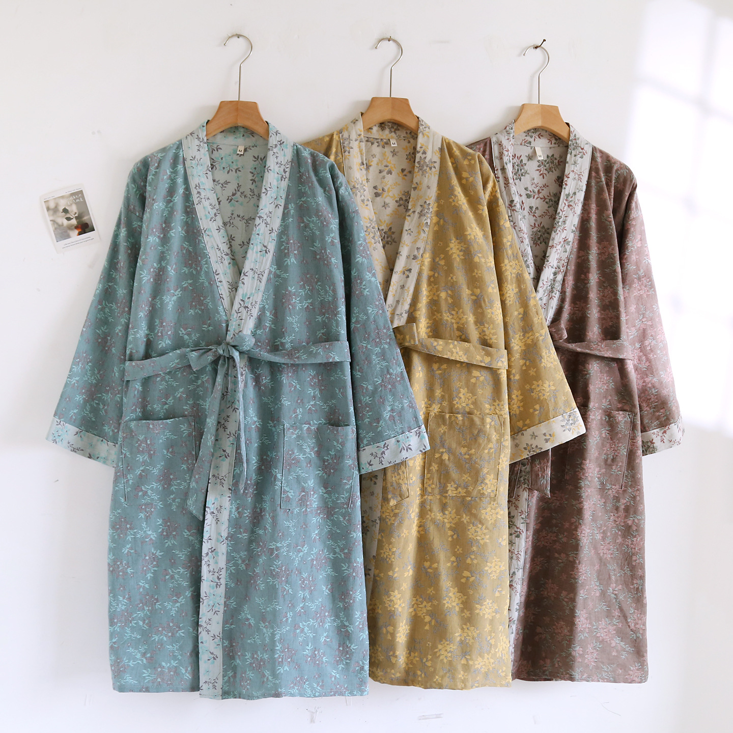 Pure Cotton Gauze Kimono Pajamas Spring & Fall Nightgown Export Cotton Double-Layer Gauze Bathrobe Bathrobe Steaming Suit Nightgown