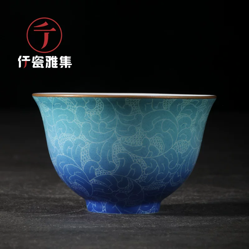 Qianci Yaji Jingdezhen Ceramic Tea Cup Hand-painted Gradient Pattern Single Cup Master Cup Small Teacup Cup Wholesale