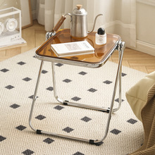 亚克力茶几客厅沙发边几可移动折叠桌子阳台透明小方桌简约置物L^