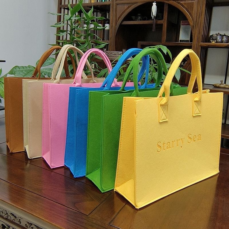 毛毡包简约字母伴手礼包百搭大容量购物手提袋毛毡托特包刺绣礼品