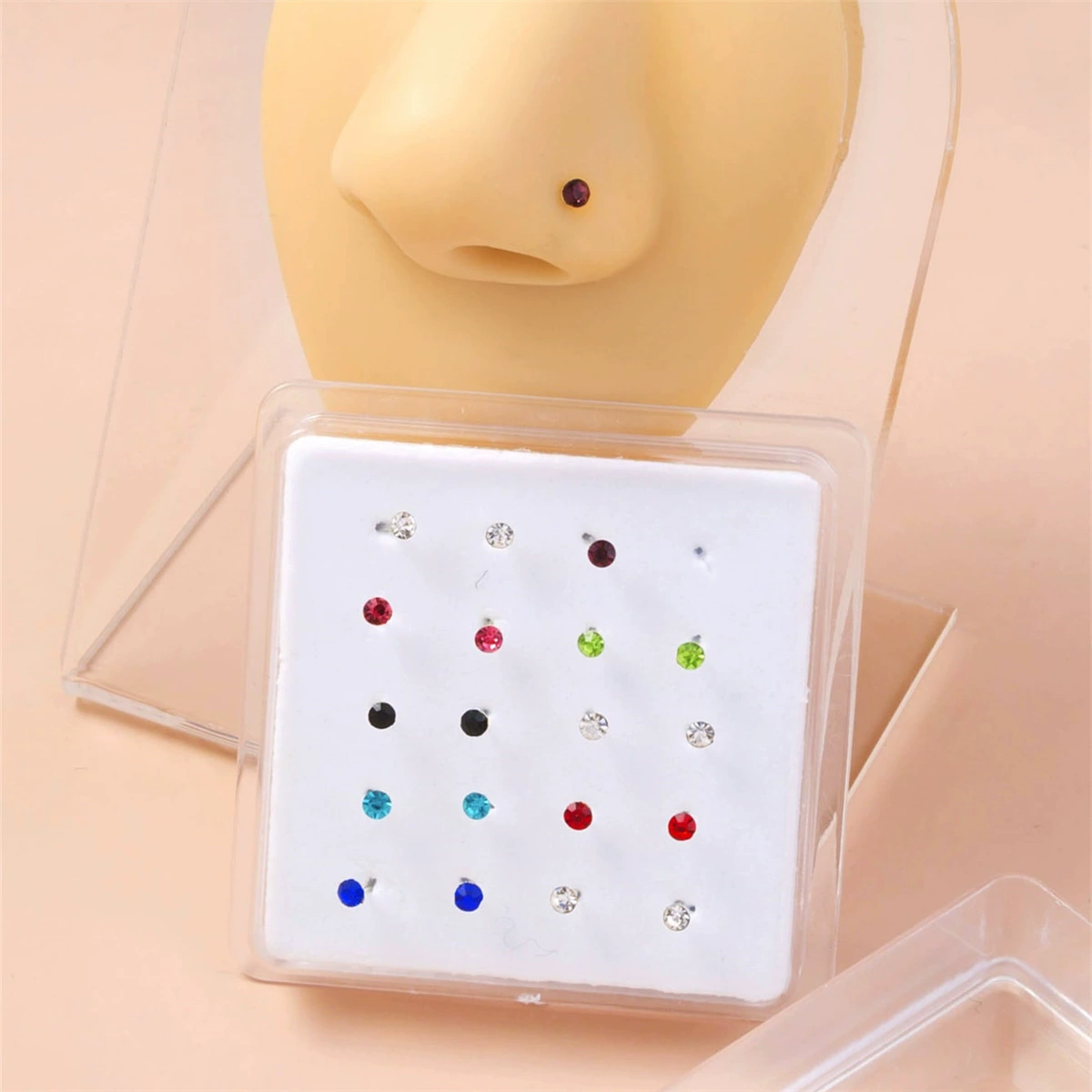 20 шт. Простые цветные алмазные камни шпильки для носа европейские и американские женские украшения для пирсинга носа посеребренные мягкие косточки кольцо для носа