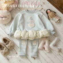 女童中小童套装2025秋冬新款休闲卡通卫衣女宝宝条纹打底裤童套装