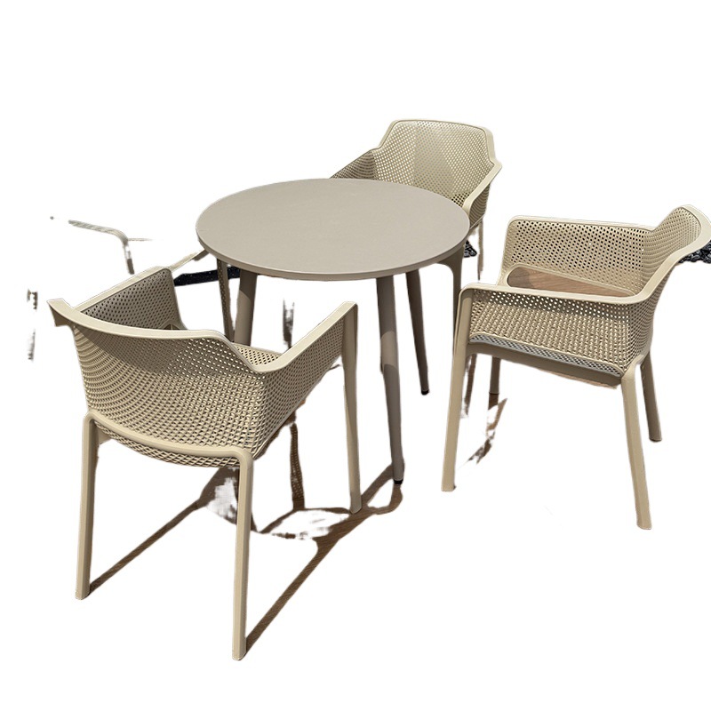 Mesa y silla de patio al aire libre combinación de balcón al aire libre zona de ocio jardín tienda de té de leche de plástico exterior impermeable y protector solar