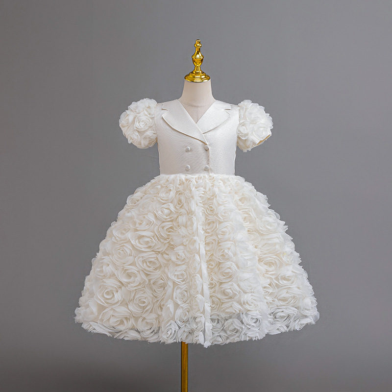 Girls' Light Luxury dress Western Style Flower Girl Dress Performance Dress Little Girl Puff Sleeve Flower Princess Dress Girls' Light Luxury dress Western Style Flower Girl Dress Performance Dress Little Girl Puff Sleeve Flower Princess Dress
