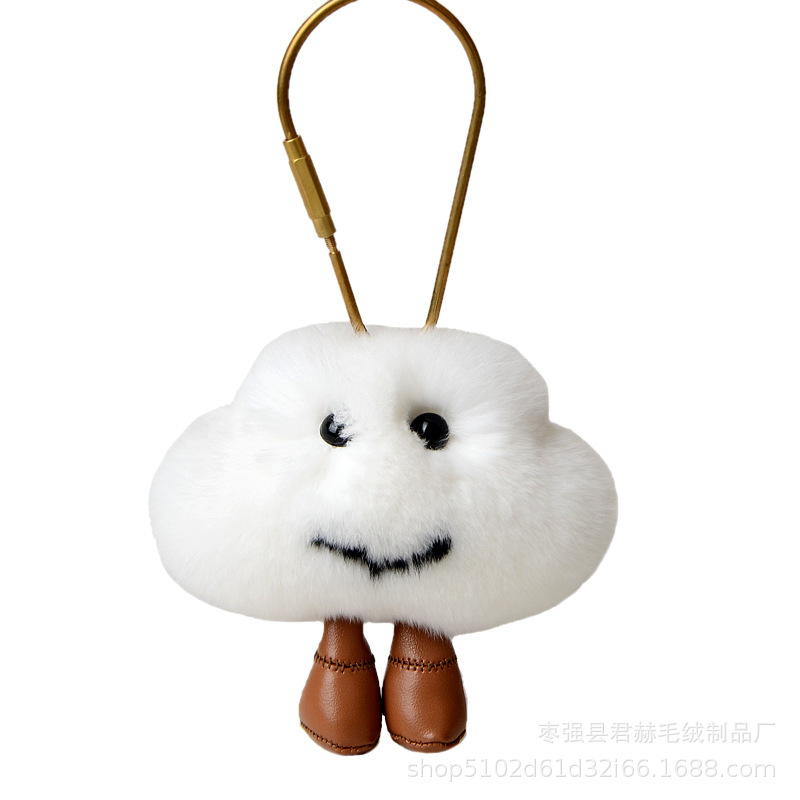 Piel real ~ lindo felpa pequeña nube adornos colgante llavero regalo para novia peluda chica