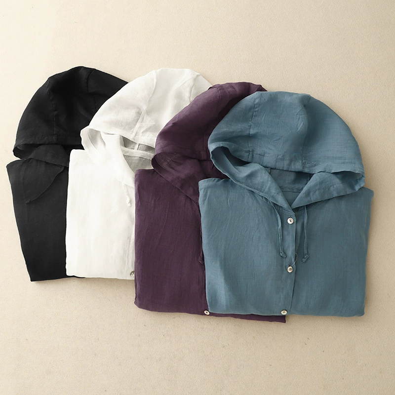 Summer hoody, breathable long-sleeve, sun protection clothing, jacket, cotton and linen, plus size